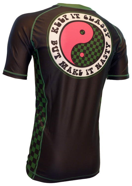 Classy and Nasty Olive Green Black Short Sleeve Rash Guard