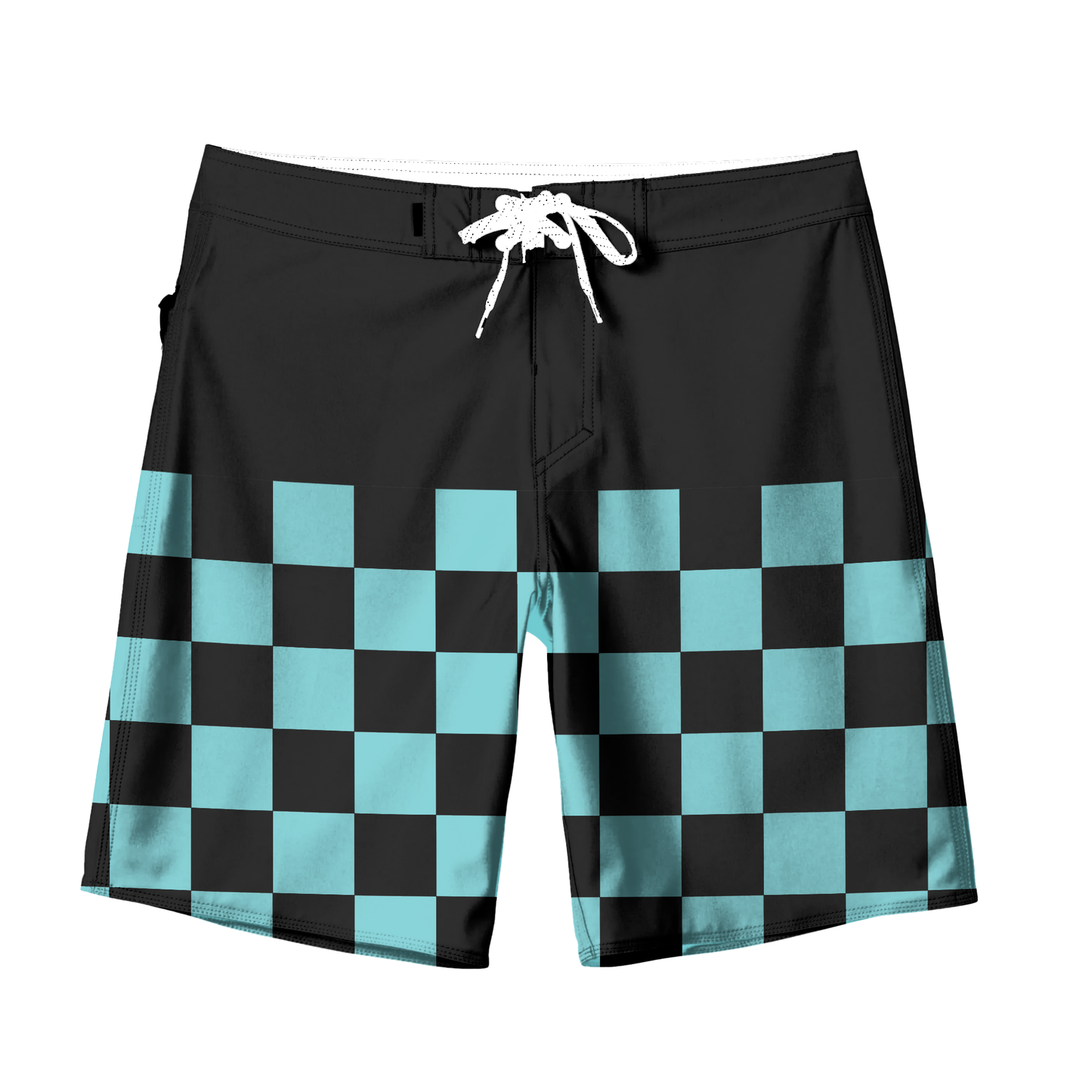 Teal Checkered Surf Shorts